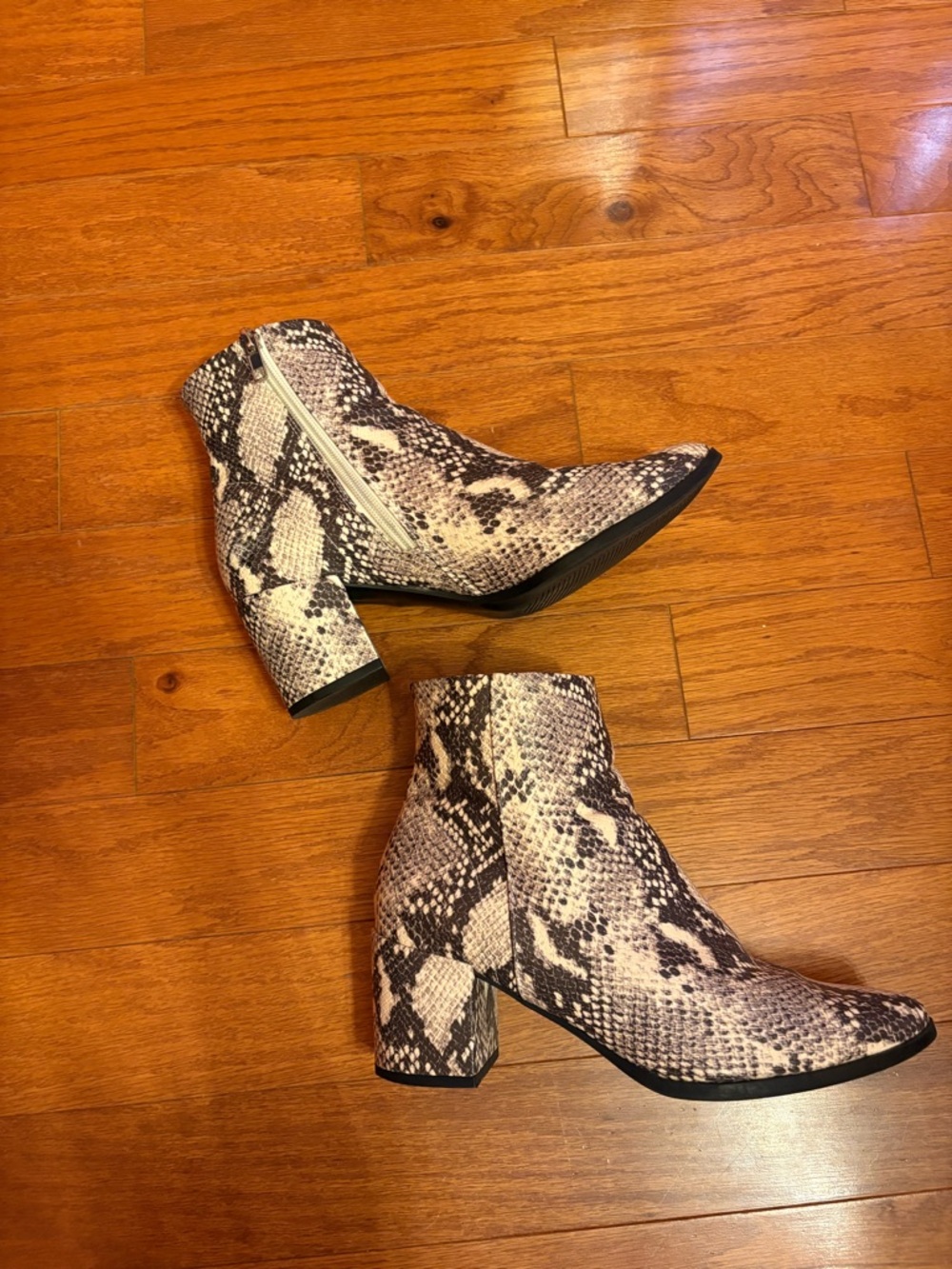Madden Girl Snake-Print Block Heel Ankle Boots - White/Black
